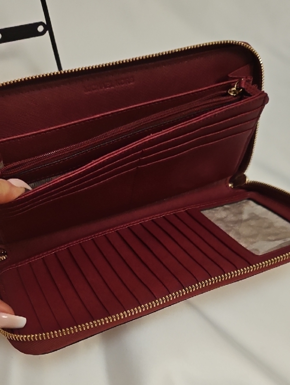 Michael Kors Burgundy Zip Wallet with Gold Logo - Picture 6 of 11